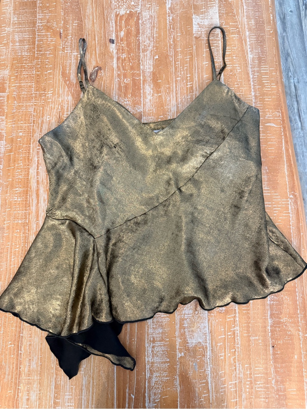Y2K Metallic Gold Ruffle Hem Camisole Primark Size L Like New!!!